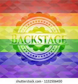 Backstage on mosaic background with the colors of the LGBT flag