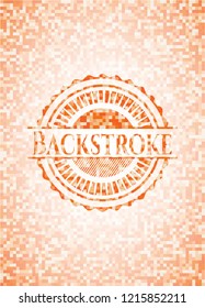 Backstroke abstract emblem, orange mosaic background