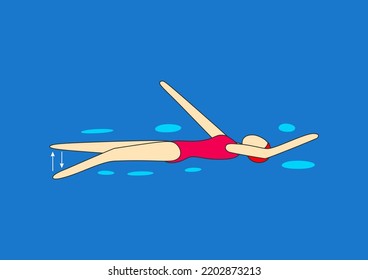 
Backstroke (arm, leg work). Young girl swim in swimming pool.