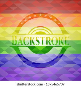 Backstroke on mosaic background with the colors of the LGBT flag