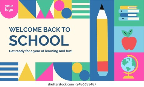 Back-to-school banner, flyer, email marketing promotion template stationery, backpack, book, decorative hand-drawn vector illustration. Back-to-school background banner.