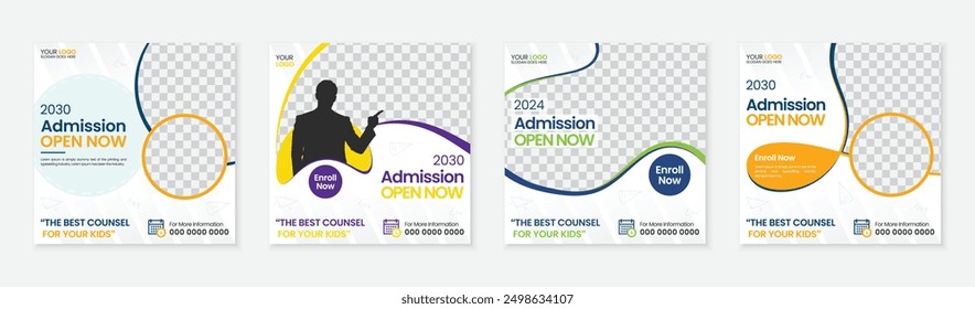 Back-to-School social media post design , school admission open promotional square banner template bundle, eye catching Instagram, Facebook ad kit, premium new educational web banner for enrollment