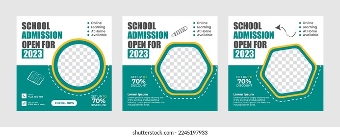 Back-to-school square banner. Suitable for School admission social media pack template educational banner and social media post template and web banner.