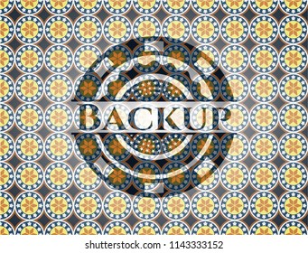 Backup arabic style badge. Arabesque decoration.