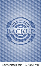 Backup blue emblem with geometric background.