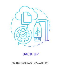 Back-up blue gradient concept icon. Removable driver. Cloud storage. Type of disaster recovery abstract idea thin line illustration. Isolated outline drawing. Myriad Pro-Bold font used