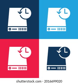 Copia de seguridad azul y rojo cuatro colores mínimo conjunto de iconos