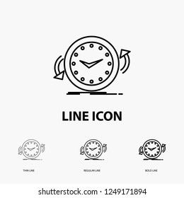 Backup, clock, clockwise, counter, time Icon in Thin, Regular and Bold Line Style. Vector illustration