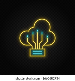 Backup, cloud. Blue and yellow neon vector icon. Transparent background