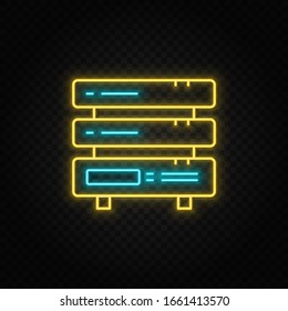 Backup, cloud, files. Blue and yellow neon vector icon. Transparent background