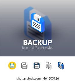 Backup color icon, vector symbol in flat, outline and isometric style isolated on blur background