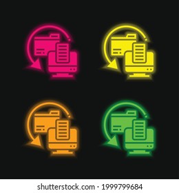 Backup Copy four color glowing neon vector icon