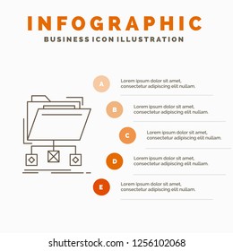 backup, data, files, folder, network Infographics Template for Website and Presentation. Line Gray icon with Orange infographic style vector illustration