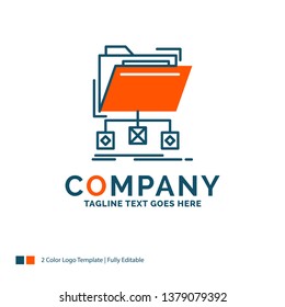 backup, data, files, folder, network Logo Design. Blue and Orange Brand Name Design. Place for Tagline. Business Logo template.