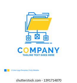 backup, data, files, folder, network Blue Yellow Business Logo template. Creative Design Template Place for Tagline.