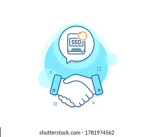 Backup data sign. Handshake deal complex icon. Recovery ssd line icon. Restore information symbol. Agreement shaking hands banner. Recovery ssd sign. Vector