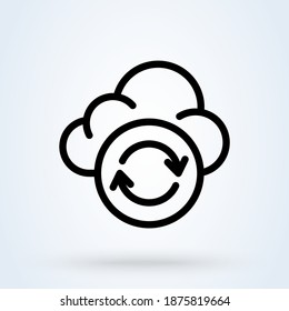 icono o logotipo de la línea de firma de datos de copia de seguridad. Concepto de sincronización en la nube o de actualización en la nube. Ilustración lineal vectorial de la nube de almacenamiento de datos.