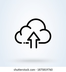 icono o logotipo de la línea de firma de datos de copia de seguridad. Concepto de sincronización en la nube o de actualización en la nube. Ilustración lineal vectorial de la nube de almacenamiento de datos.