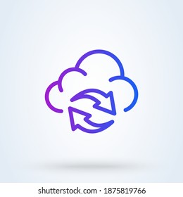 backup data sign line icon or logo. Cloud sync or cloud refresh concept. Data Storage Cloud vector linear illustration.