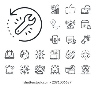 Backup data sign. Place location, technology and smart speaker outline icons. Recovery tool line icon. Restore information symbol. Recovery tool line sign. Influencer, brand ambassador icon. Vector