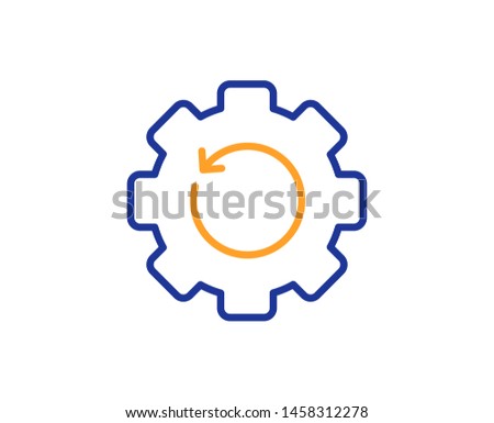 Backup data sign. Recovery gear line icon. Restore information symbol. Colorful outline concept. Blue and orange thin line recovery gear icon. Vector