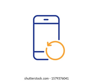Backup data sign. Recovery phone line icon. Restore smartphone information symbol. Colorful outline concept. Blue and orange thin line recovery phone icon. Vector