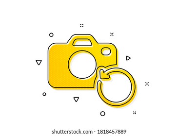 Backup Data Sign. Recovery Photo Camera Icon. Restore Information Symbol. Yellow Circles Pattern. Classic Recovery Photo Icon. Geometric Elements. Vector