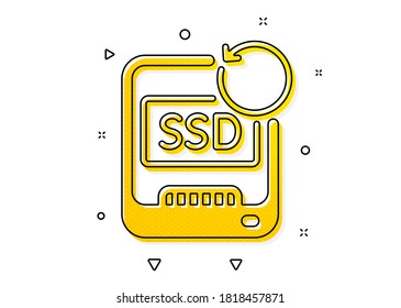Firma de datos de copia de seguridad. Icono ssd de recuperación. Restaurar símbolo de información. Patrón de círculos amarillos. Icono ssd de recuperación clásica. Elementos geométricos. Vector