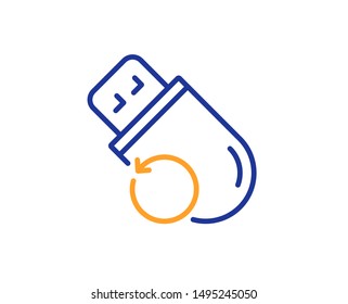 Backup data sign. Recovery usb memory line icon. Restore information symbol. Colorful outline concept. Blue and orange thin line flash memory icon. Vector