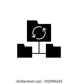 Backup, data sync icon in solid black flat shape glyph icon, isolated on white background 