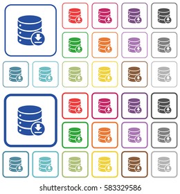Backup database color flat icons in rounded square frames. Thin and thick versions included.