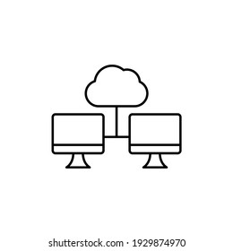 Backup database, sync data icon in flat black line style, isolated on white background 