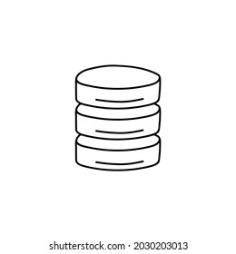 Backup database, sync data icon in flat black line style, isolated on white background 