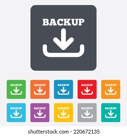 Backup date sign icon. Storage symbol with arrow. Rounded squares 11 buttons. Vector