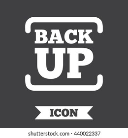 Backup date sign icon. Storage symbol with arrow. Graphic design element. Flat backup symbol on dark background. Vector