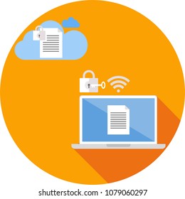 Backup documents or files to the Cloud technology system with encryption to protect unauthorized access with laptop computer via wifi transmission.