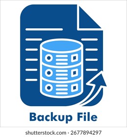 Backup file dual tone icon. Data storage, database server, cloud backup, and file management symbol.
