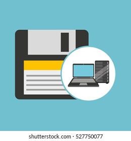 backup floppy laptop data server vector illustration eps 10