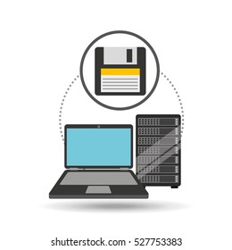 backup floppy laptop data server vector illustration eps 10