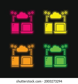 Backup four color glowing neon vector icon