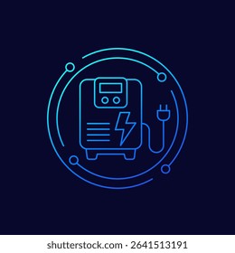 backup generator icon, power storage system linear design