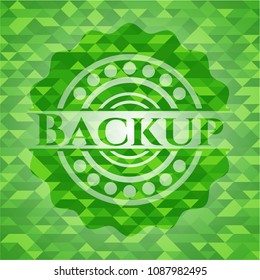 Backup green emblem with triangle mosaic background