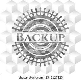 Backup grey badge with geometric cube white background
