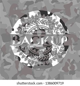 Backup grey camouflaged emblem. Vector Illustration.