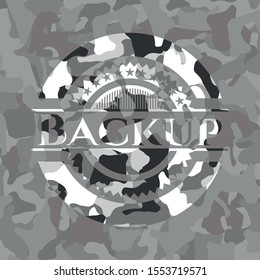 Backup grey camouflaged emblem. Vector Illustration.