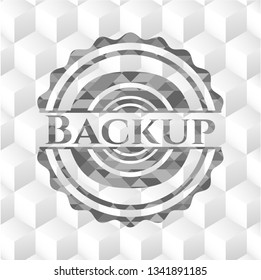 Backup grey emblem. Retro with geometric cube white background