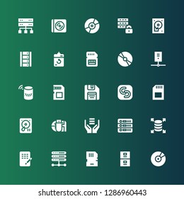 backup icon set. Collection of 25 filled backup icons included Cd, Server, Memory card, Database, Data storage, Hard drive, Safecopy backup, Floppy disk, Harddrive, Hard disc