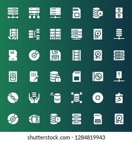 backup icon set. Collection of 36 filled backup icons included Hard drive, Memory card, Server, Database, Data storage, Cd, Harddrive, Hosting, Hard disk, Floppy disk, Hard disc