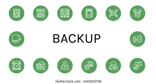 backup icon set. Collection of Hard drive, Server, Solid state drive, Compact disc, Floppy disk, Computer storage, Backup, Hard disk, Database icons