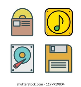 backup icon set. vector set about music file, diskette, compact disc and hard disk icons set.